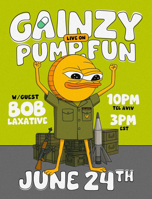 Gainzy Pump.fun Stream with Bob Laxative - June 24th